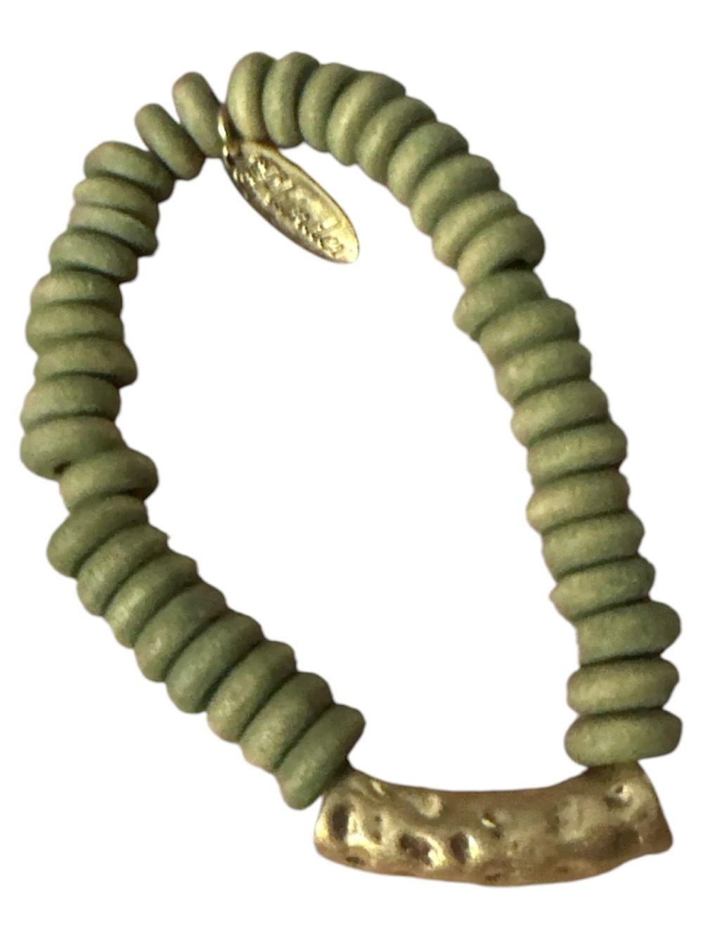 NIB Plunder Olive Green Bead Bracelet with Gold Hammered Accent nice new